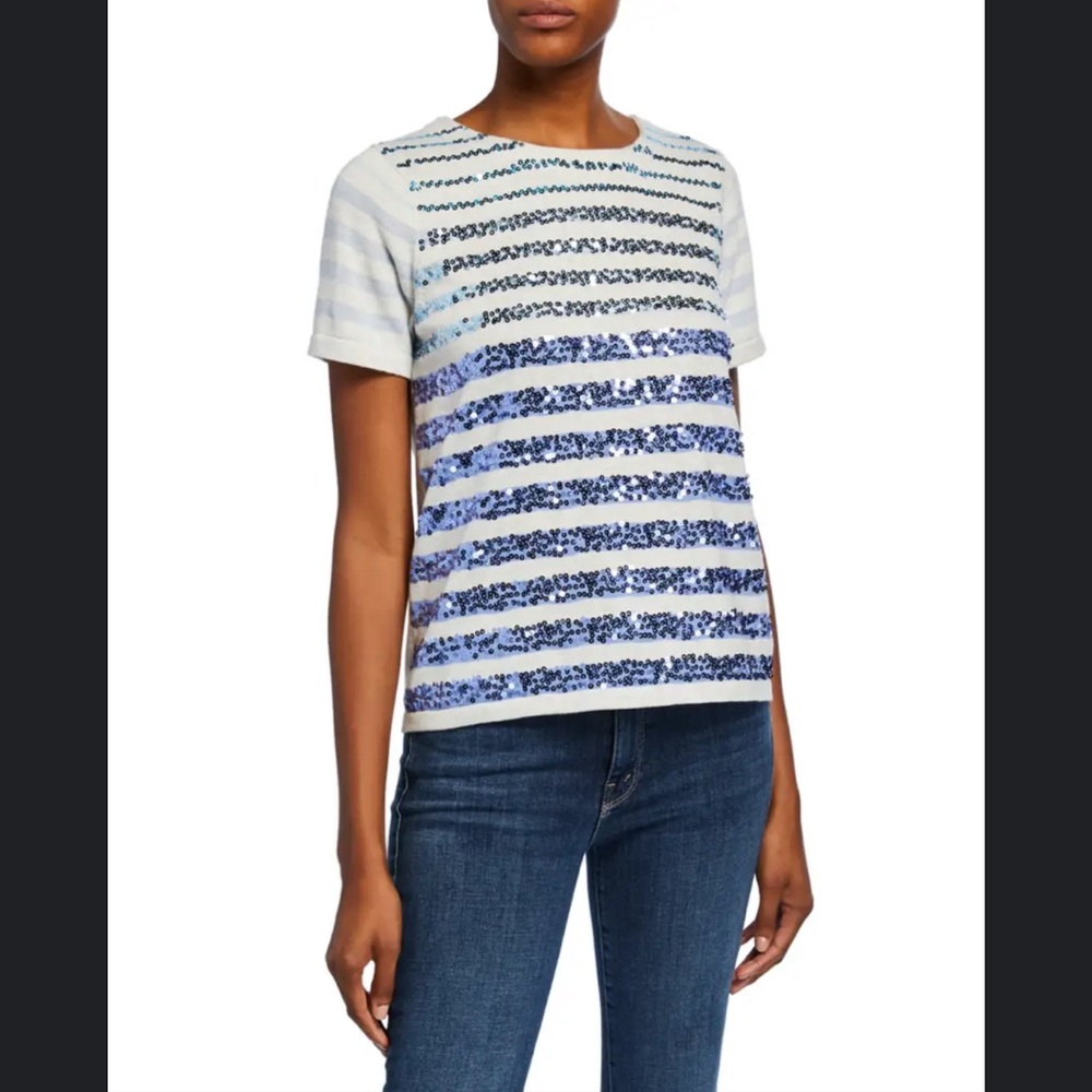 LISA TODD Cosmic Blue Shine Short Sleeve Sequin Sweater L